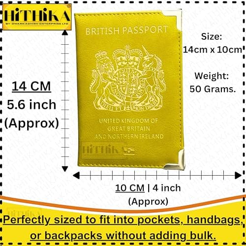 HITHIKA British Passport Holder | UK Passport Wallet | Non EU | PU Leather (Yellow) — view 2