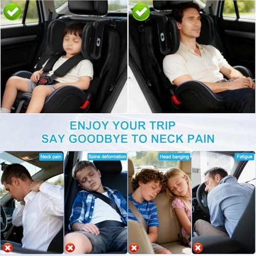 Alaoo Car Seat Headrest Pillow, Detachable and Adjustable Double Sided Support Headrest, Travel Sleep Side Pillow for Adults and Kids, Black Upgrade — view 4