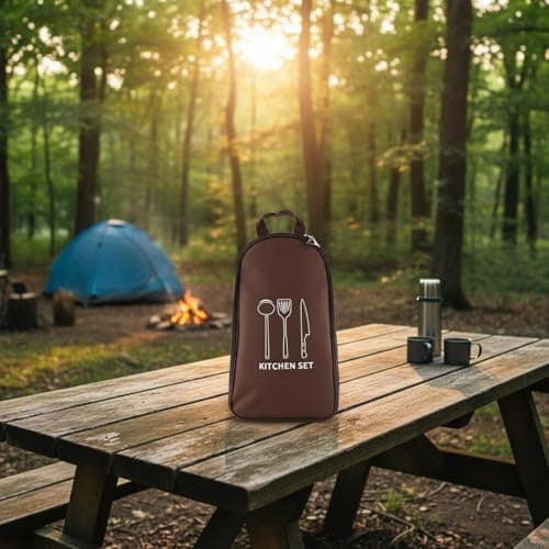 Fonowx Outdoor Kitchen Storage Utensil Organizer Bag Case Carrier with Padded Tool Protection and Multi Section Layout Suitable for Camping Hiking Travel, Beige — view 6