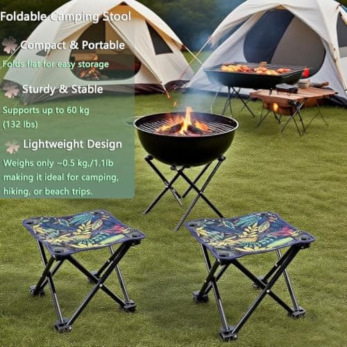 Foldable Portable Folding Camping Stool Blue Leaf Pattern 33 x 33 x 31 cm — view 6
