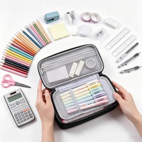 MIUTME Large Pencil Case with Compartments and Handle,Big Capacity Canvas Pencil Pouch with Zipper,Aesthetic Pen Pouch Organizer,for School and Office Stationery — view 3