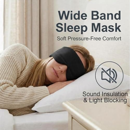 Sleep Mask with Ear Muffs - 2 in 1 Light Blocking Eye Mask and Ear Covers for Sleeping Travel Shift Work, Ultra Soft Cotton Blackout Blindfold with Adjustable Strap for Men Women (Black) — view 4
