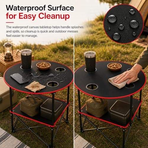 Portable Camping Table Folding Picnic Tables Lightweight Folding Table Waterproof Canvas Beach Table for Outside with 4 Cup Holders & Carry Bags for Camping, Beach, Campfires and Tailgating — view 5