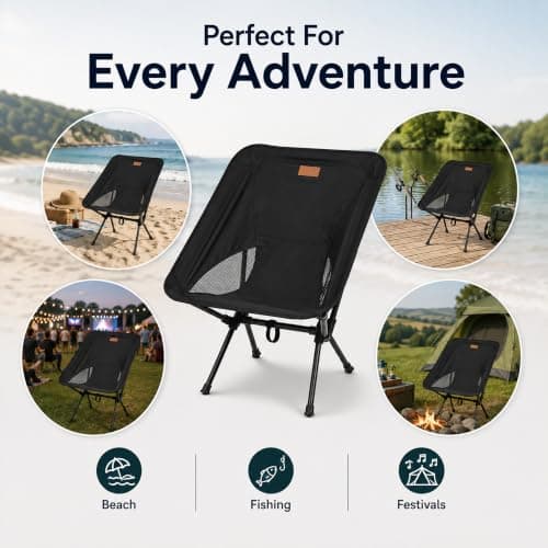 HomlyPro Folding Camping Chair, Pack of 2 - Compact & Lightweight Outdoor Chair for Adults, Comfortable Sitting, Ideal for Garden, Beach, Picnic, and Adventures (Black) — view 6