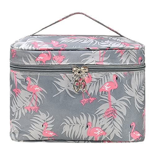 Toiletry Bags for Women, Large Cosmetic Storage Toiletry Bag, Double Zipper Travel Make Up Bag, Flamingo Toiletry Wash Bag, Waterproof Makeup Organizer Bag with Handle for Women Teenage Girls(Grey)