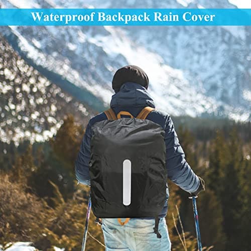 Waterproof Backpack Cover with Reflective, 15L-25L Rucksack Rain Cover with Storage bag, Rainproof Rucksack Cover for Hiking Camping Traveling Cycling (Black, S) — view 6