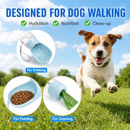4‑in‑1 Portable Dog Water Bottle, Leak Proof Dog Walking Water Bottle with Large Capacity (400 ml), Food Container (150g), Pet Water Bottle for Dog Travel Water Bottle, Walking Hiking Puppy Cat — view 4