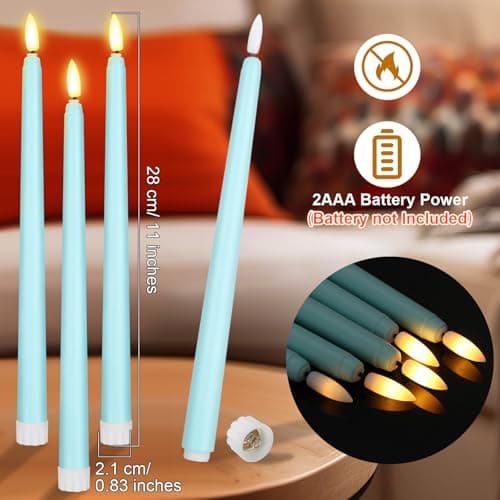 Macarrie 24 Packs Flameless Taper Candles Battery Operated Fake 11 Inch Long Candlelight LED Flameless Candlesticks Flickering Tapered for Summer Fall Wedding(Teal) — view 2