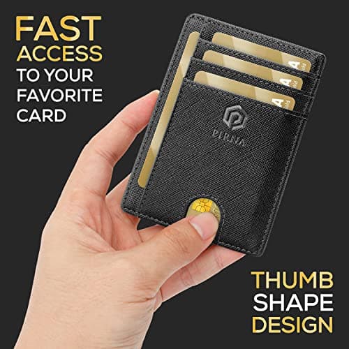 PIRNA Slim Wallet for Men | RFID Blocking Minimalist Credit Card Holder – Thin Card Wallet with Small Money Pocket & Gift Box for Men's in UK, Slim Mens Wallets UK (Black Saffiano Wallet) — view 2