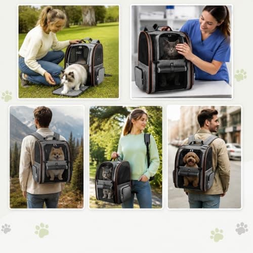 Expandable cat backpack, breathable mesh pet backpack, suitable for small dogs and medium-sized cats, large-capacity foldable pet travel bag, maximum weight capacity 25 lbs, gray. — view 4
