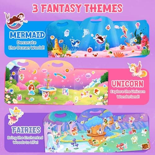 JoyCat Reusable Sticker Book Set (3-Pack): Unicorn, Fairies, Mermaid — view 2
