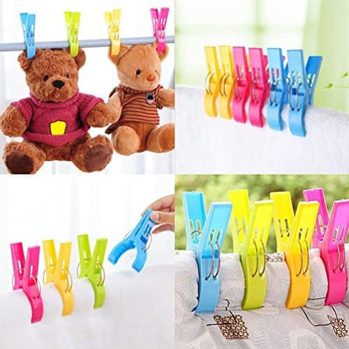 4 pcs Beach Towel Clips, URAQT Towel Pegs, Large Towel Clips and Bright Color Plastic Quilt Clips for Sunbeds, Sun Loungers, Pool Chairs, Laundry and More — view 2
