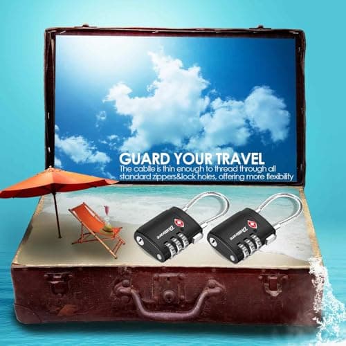 2 Pack TSA Approved Luggage Locks, Combination Travel Cable Suitcase Padlock with Alloy Body, Metal 3-Digit Waterproof Lock, TSA Accepted Outdoor Keyless Resettable Lock for Lockers, Bags, Gym-Black — view 6