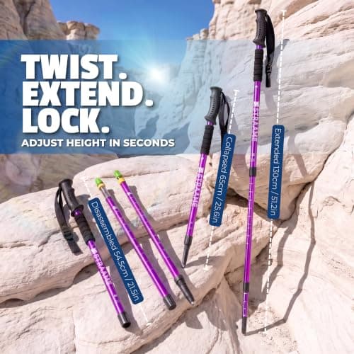 Straame Telescopic Walking Sticks 2 Pack, 65-130cm Trekking Poles (Purple) — view 6