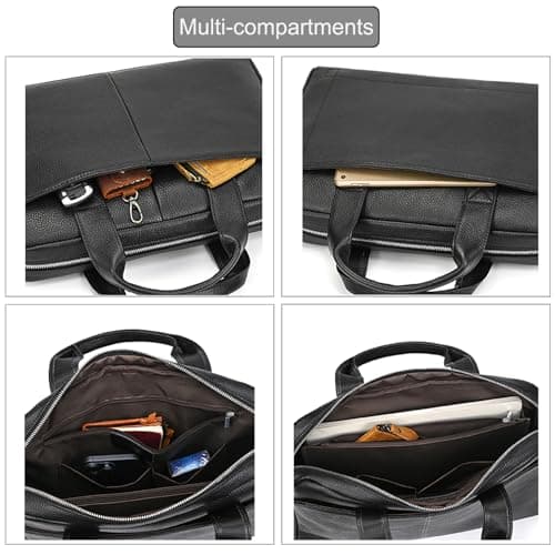 LUUFAN Genuine Leather Briefcases 15.6 inch Laptop Messenger Bags Business Satchel Office Travel Handbag Shoulder Bag for Men, Black — view 5