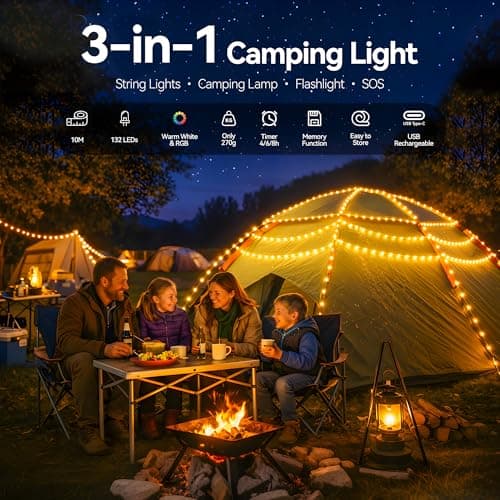 Hopexy Camping Fairy Lights Retractable Reel 10M Rolled RGB Tent Lights — view 2