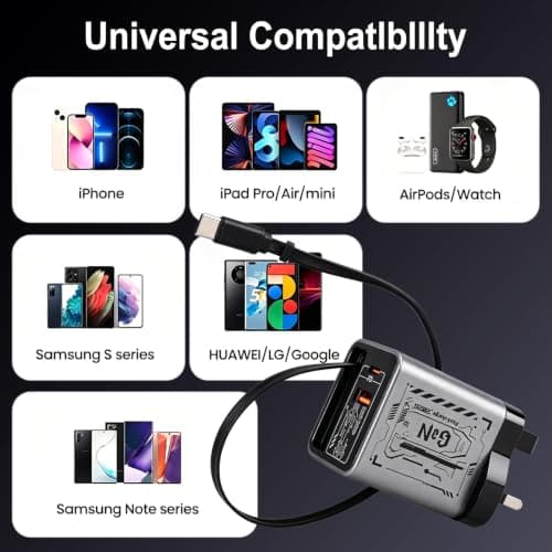 PowerTravel UK 65W USB C Charger, Retractable Cable, 3 in 1, GaN, 0.7m — view 6