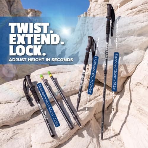 Straame Telescopic Walking Sticks 2 Pack, 65-130cm Trekking Poles (Black) — view 5