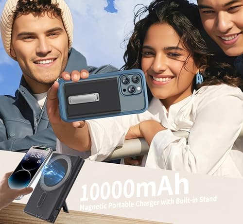 Power Bank, Magnetic Wireless 10000mAh Fast Charging Portable Charger with Stand, 3 Outputs USB C in/Out PD 22.5W Battery Pack for iPhone 12 13 14 15 16 /Plus/Mini/Pro/Pro Max — view 2
