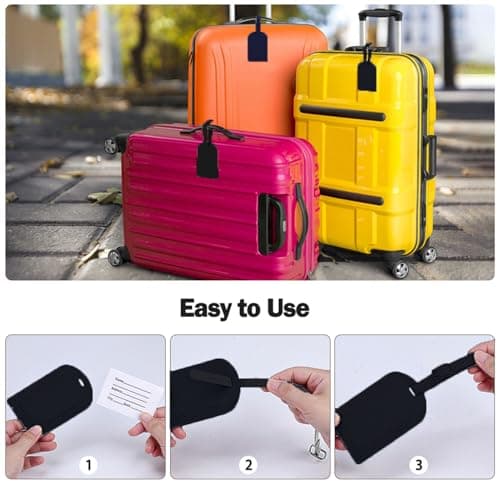 Luggage Tags, 6 Pcs Leather Suitcase Labels Travel Luggage Tag with Name ID Card Baggage Labels Tags for Luggage Bags Backpacks Cruise Waterproof Travel Accessories（Black） — view 5