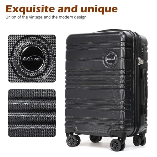 Aklsvion 20 Inch Suitcase Set PC Hard Shell Luggage Hand Luggage Travel Trolley Case Cabin Bag Sets 3 Piece Luggage Sets with Travel Backpack and Toiletry Bag for Short Travel (Black) — view 6