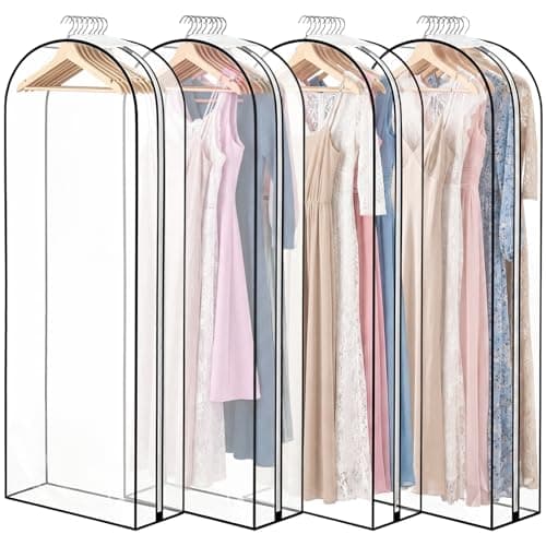 4 Pack Clear Garment Bags, 60 Inch Clothes Covers with 10 Inch Gusset