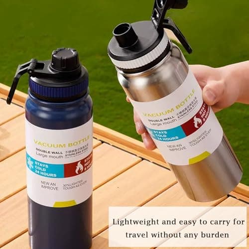 800ml Insulated Water Bottles with Wide Mouth,Stainless Steel Metal Bottle with Leak Proof Lids - Great for Work, Travel/Men, Women-Silver — view 4
