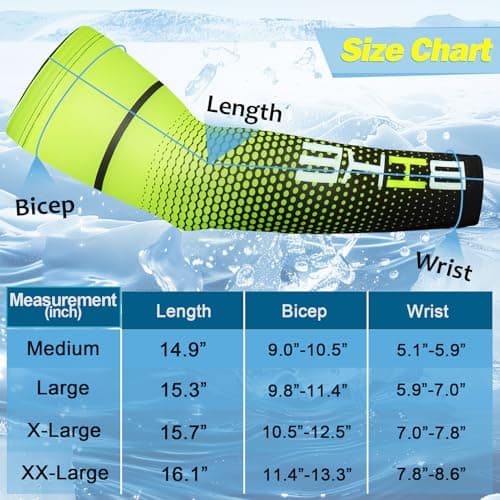 beister 1 Pair Compression Athlete Arm Sleeves for Women and Men, UV Protective Cooling Sports Sleeves for Arthritis, Lymphedema, Basketball, Football, Cycling, Outdoor Activities, L, Green — view 2