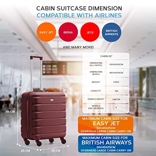 Flight Knight 56x45x25 EasyJet Cabin Bag, Jet2, British Airways Suitcase - Lightweight Small Durable 4-Wheel Cabin Case, Maximum Carry-On Size, ABS Hard Shell, 10kg Hand Luggage Bag- 56 x 45 x 25 — view 3