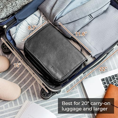 Elviros Hanging Toiletry Bag for Men, 3-in-1 PU Leather, Black — view 4