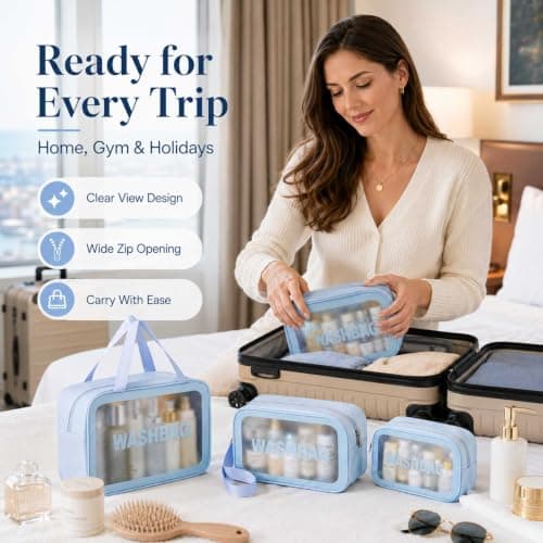 3-Piece Clear PVC Travel Toiletry Bag Set — view 2