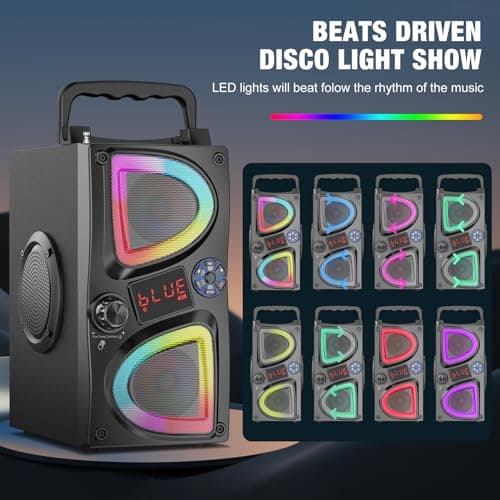 SUPNIU Bluetooth Speaker, 60W(Peak) Wireless Portable Small Home Party Speakers with Double Subwoofer Deep Bass, Radio, Lights, 80dB Loud Stereo Sound Boombox for Outdoor Camping Gifts — view 3