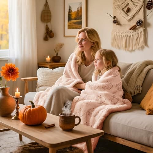 Lanpn Fall Fur Throw Blanket, 530GSM Sherpa Fleece Throws for Couch Sofa, Soft Fluffy 3D Pumpkin Blankets, Autumn Plush Cozy Blanket, Thanksgiving Home Bed Living Room Decor Gift, 130x150, Beige — view 5