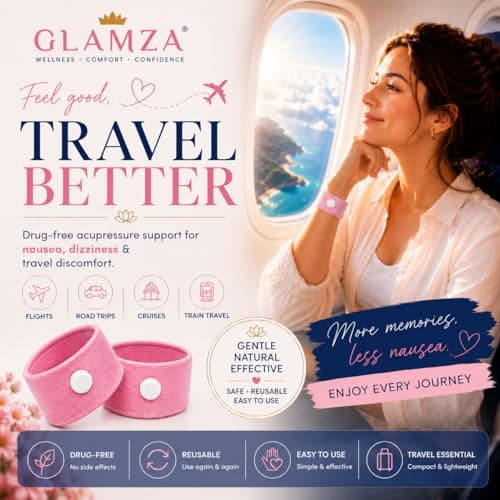 Anti-Sickness Travel Bands - Acupressure Wristbands for Motion Sickness and Nausea Relief (X6 Pairs (Pink)) — view 2