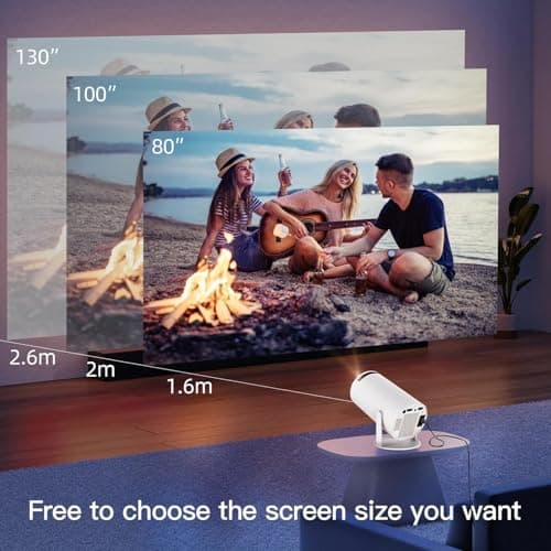 [Built-in Apps] Mini Projector with WIFI 6 and Bluetooth, 4K 1080P Support Portable Projector 180° Rotatable 130'' Screen Movie Projector Auto Keystone Compatible for Laptop, PC, Smartphone — view 3