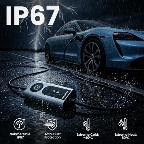ChargeHere 8M Portable EV Charger Type 2 with UK 3 Pin Plug, Electric Car Granny Charger for Home Charging, Adjustable 6A/8A/10A/13A, LCD Display, 1–10H Delay Timer, IP67 Waterproof for EVs & PHEVs — view 4