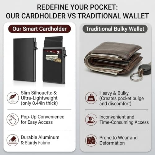 Pop Up Card Wallet RFID Blocking Slim Aluminum Card Holder for Men, Automatic Mens Card Holder Wallet, Smart Wallet Minimalist Metal Credit Card Case, Black — view 3