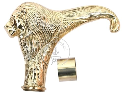 Samara Nautical Solid Brass Lion Head Handle Wooden Walking Stick Cane Vintage Designer Handmade — view 4