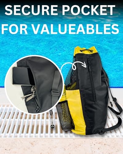 JIMJOOS Drawstring Mesh Swimming Bag - 25L Waterproof Swim Bag with Wet/Dry Compartment, Multifunctional Sports Backpack for Kids, Adults, Swimming, Surfing, Beach, Gym (Yellow) — view 3
