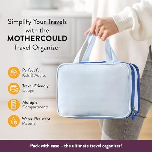 Kids Travel Organizer – Multi-Compartment, Water-Resistant Hanging Bag for Toys, Snacks, & Activities - Compact, Lightweight Design with Hook & Carry Handle - Perfect for Travel Use (Blue, Small) — view 2