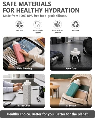 BEAUTAIL Collapsible Water Bottle 610 mL, Silicone Travel Water Bottle — view 3