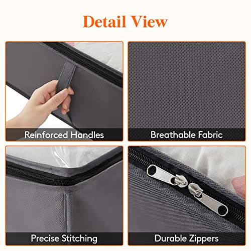 Lifewit 2 Pack 95L Under Bed Storage, Underbed Storage Boxes with lid Clothes Storage Bag Wardrobe Storage Organiser with Reinforced Handle, PVC Window for Duvet, Blanket, Clothing, Shoes, Grey — view 4