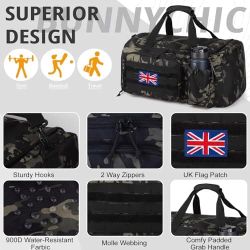 Bunnychic Tactical Gym Bag for Men, 60L Large Duffle Holdall Bag for Travel — view 6