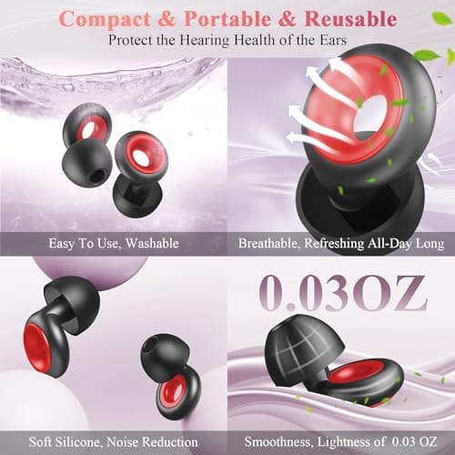Ear Plugs for Sleeping Noise Cancelling, 30dB Noise Reduction Earplugs, Soft Silicone Reusable Hearing Protection Earplugs for Deep Focus, Work, Travel, Concert with Case & 8Eartips,HTB-Black Red — view 6