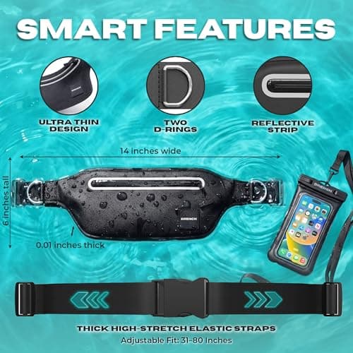 DRENCH Waterproof Bum Bag with Floating Phone Pouch, IPX8 Submersible Waist Bag for Beach, Swimming, Snorkelling, Kayaking & Travel, Dry Bag for Phone, Passport, Keys & Essentials Waterproof Zipper — view 3