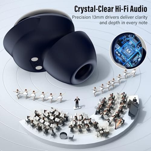 Wireless Earbuds with Smart Touch Screen, 2026 Mini Sleep Earbuds Bluetooth 5.4 Headphone In Ear with Noise Cancelling Mic, 48Hrs Playtime Hi-Fi Stereo Sound, 5 EQ Modes/IP7 Waterproof Ear Buds Blue — view 3
