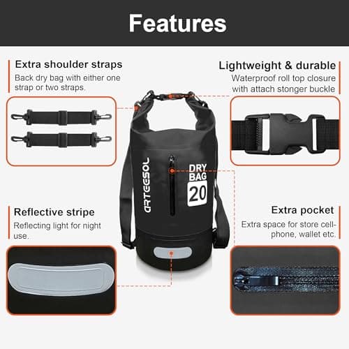 Blackace arteesol Waterproof Dry Bag 5L 10L 20L 30L Waterproof Bag with Long Adjustable Handle for Kayaking Boat Excursion Canoe/Fishing/Rafting/Swimming/Snowboarding — view 4