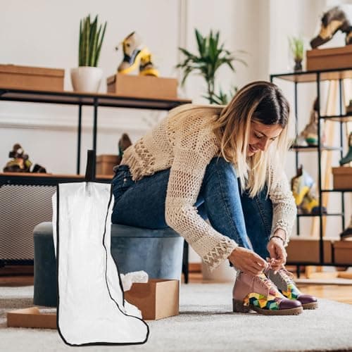 Black Boots with Zipper Bag Storage PVC for Travel and Home — view 6
