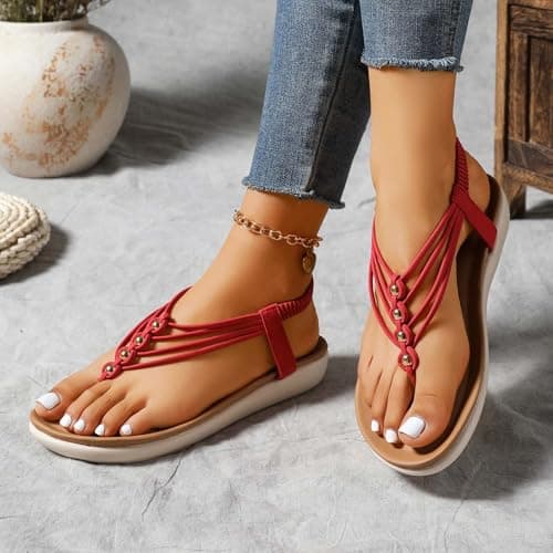 Generisch 2026 Fashion Boho Style Flat Flip Flop Sandals - Comfortable Beach Shoes for Casual Summer Trips, red, 41 EU 3X-Schmal — view 5