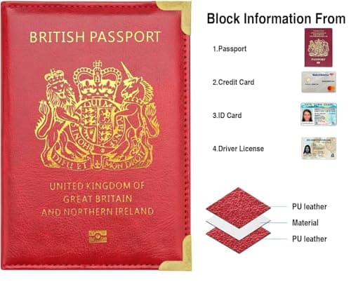 StoneMaxi UK British Passport Holder PU Leather Travel Wallet with Gold Embossed Design (Red) — view 2